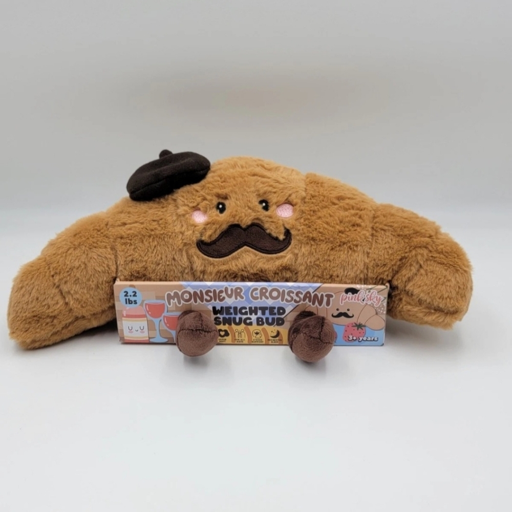 Monsieur Croissant Weighted Snug Bud Calming 2.2lbs Plush Pink Sky Stress Sleep